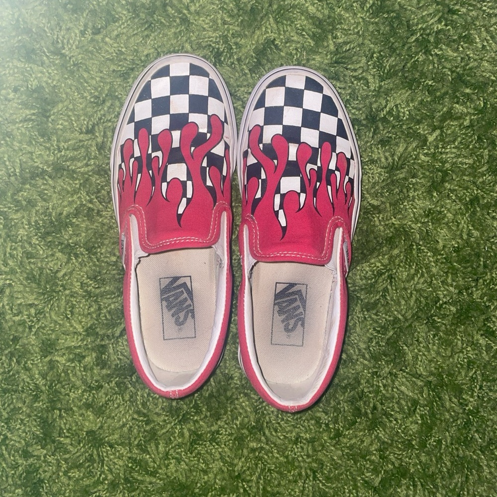 Checked Vans with Fire/Blood Drip Design